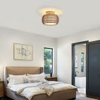 Boho Rattan Ceiling Light Fixture - 3 Style Options Wicker Semi Flush Mount Ceiling Lights,Brown Coastal Light Fixtures,Bohemian Woven Basket Chandelier for Hallway Bedroom Nursery Kitchen Laundry - color: Brown