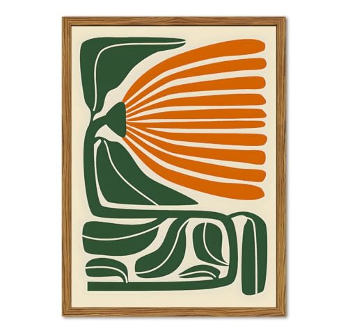 Framed Boho Floral Wall Art, Mid Century Modern Flower Canvas Wall Decor Pictures, Green and Orange Abstract Botanical Paintings Poster Prints Eclectic Home Decor for Living Room Bedroom 12x16 inch - color: Mid Century Modern Floral, size: 16"L x 12"W