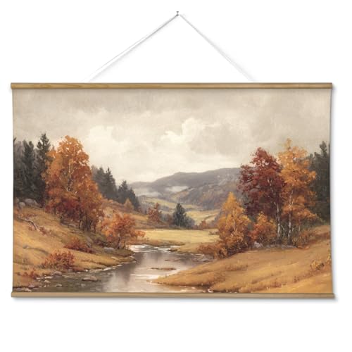 ARPEOTCY Extra Large Vintage Framed Wall Art, 36x54 Inch Autumn Landscape Wall Art, Nature Forest Landscape Wall Decor Oil Painting, Vintage Fall Farmhouse Wall Decor for Living Room Fireplace Bedroom - color: Mountain Autumn