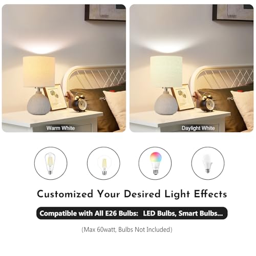 BrightWe Earth Brown Rustic Ceramic Table Lamp Set of 2, Small Table Lamp Farmhouse Rustic Lamp Set Bedside Table Lamps for Bedroom Nightstand Side Table Lamps for Living Room, 13.7IN - color: Earth Brown, size: Small