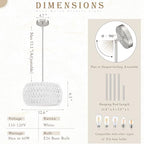 12.6 inch White Rattan Light Fixture Rattan Farmhouse Light Fixture Hand-Woven Pendant Lights Fabric Shade Boho Chandelier for Kitchen Dinning Room (Bulb Incl.) - color: 12.6"-White-Drum