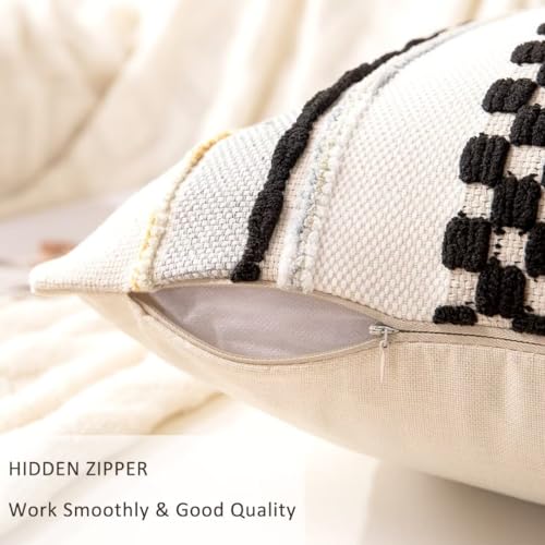 Boho Throw Pillow Covers 18x18 Set of 2 Farmhouse Decorative Cushion Case Striped Square Pillows Cover Chenille Pillow Cases Accent Neutral Pillowcase for Sofa Couch Bed,Black - color: Black Stripe 1