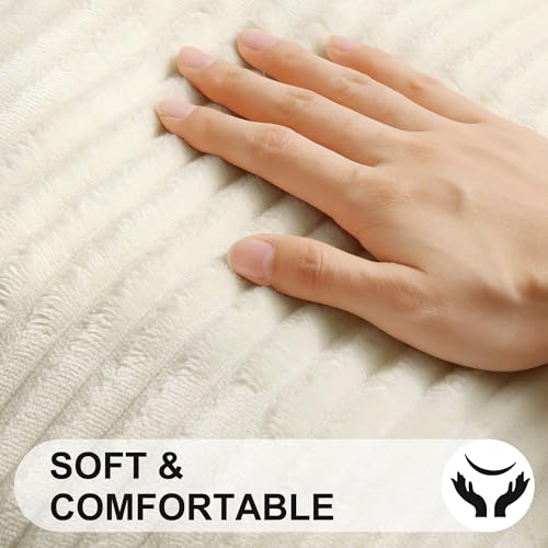 Simmore Decorative Throw Pillow Covers 20x20 Set of 2, Soft Natural Plush Flannel Double-Sided Fluffy Couch Pillow Covers for Sofa Living Room, Beige - color: Beige, size: 20" x 20" (Pack of 2)
