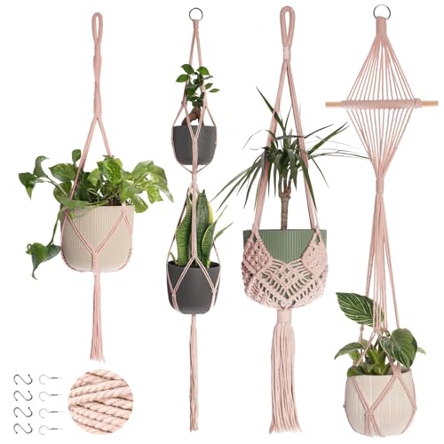 Nook Theory 4-Pack Macrame Plant Hangers with 8 Hooks - Hanging Planters for Indoor Plants, Boho Macrame Hangers Indoor Outdoor, Decorative Plant Hanger Indoor (Pearl) - color: 4-pack Pearl