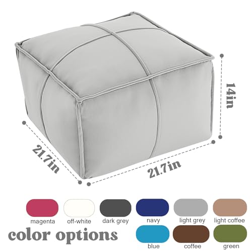 MeMoreCool Stuffed Round Pouf Ottoman Foot Rest, Floor Pouf Foot Stool with Soft Foam Chunk Filling, Small Round Ottoman Footstool Circle Footrest for Living Room - color: Piping Light Grey