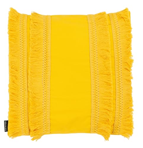 Safavieh Home Collection Grema Boho 16-inch Yellow Fringe Decorative Accent Pillow PLS7142C-1616 - color: Yellow, size: 17"x17"