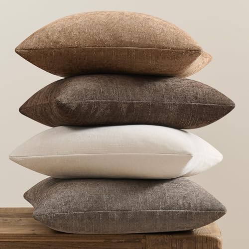 Pack of 4 Throw Pillow Covers 18x18 Inch Chenille Textured Neutral Brown Soft Pillow Covers Solid Decorative Farmhouse Cushion Covers Home Boho Western Decor for Couch Sofa Bed Living Room - color: Neutral Brown, size: 18" x 18" (Pack of 4)