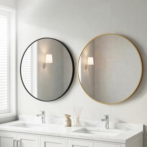 OLIXIS 30 Inch Gold Round Bathroom Wall Mirror, Round Bathroom Mirrors for Over Sink, Circle Mirror with Tempered Glass for Home Decor, Entryway, Bedroom, Vanity, Shatterproof& Crystal-Clear - color: Gold-round, size: 30"L x 30"W