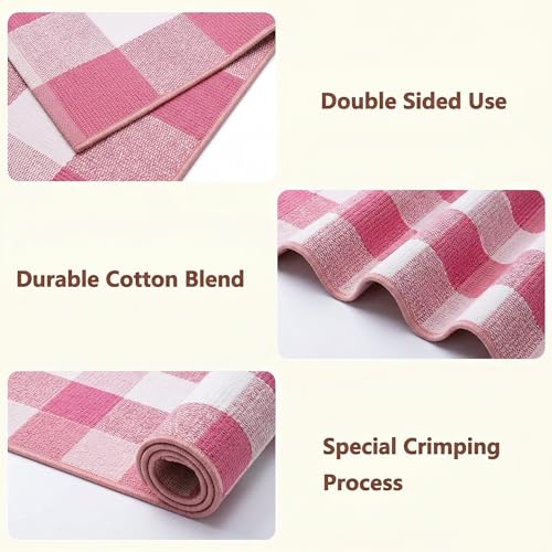 Buffalo Plaid Area Rug, Checkered Rug 27.5x43 Inches, Pink and White Rug, Washable Cotton Mat for Front Porch, Entryway, Kitchen, Living Room, Home Decor - color: Pink & White, size: 2'3" x 3'7" (Rectangular)