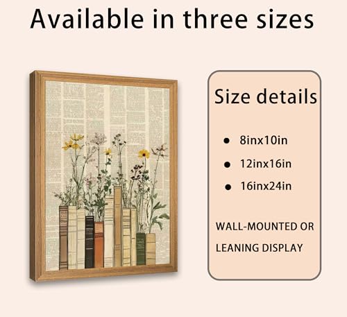 Framed Book Wildflower Wall Art, Vintage Dictionary Floral Canvas Print Poster, Boho Library Wall Decor for Living Room Bedroom, Rustic Home Decoration, - color: Newspaper flowers, size: 24"L x 16"W