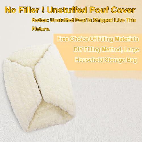 Asuprui 20x14 Inch Unstuffed Ottoman Pouf Cover – Lightweight Foot Rest, Floor Bean Bag Chair, Storage Pouf for Living Room, Bedroom & Balcony (Filler Not Included) (Cream) - color: Cream