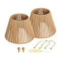 Rattan Lamp Shades Set of 2, Floor Lamps with Lamp Harps Lamp Shade Holder, Fabric Drum Shade with PVC Lining, Spider Fitter for Table Lamps,Floor Lamps, 5.5x8.7x6.6 Inch - color: Brown with Holder