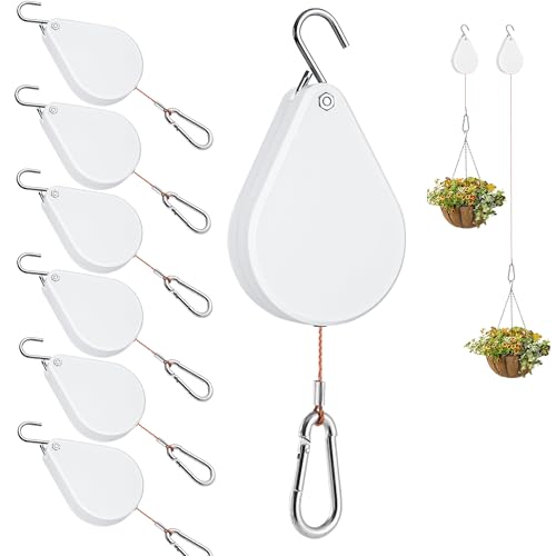 2026 Upgraded Retractable Plant Hanger,Plant Pulleys for Hanging Plants,Easy to Raise and Lower,Quick Lock,Heavy Duty, Adjustable Hook for Garden Baskets Pots,Birds Feeder,(6Pcs,White) - color: 6pcs-white