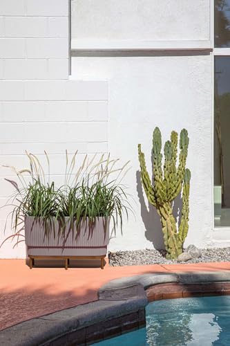 Veradek Demi Series Raised Long Planter for Indoor/Outdoor Use | Made from Plastic & Stone w/Wooden Stand | Modern Patio Décor for Flowers/Shrubs - color: Grey/Brown, size: 30 inch - 2 Pack