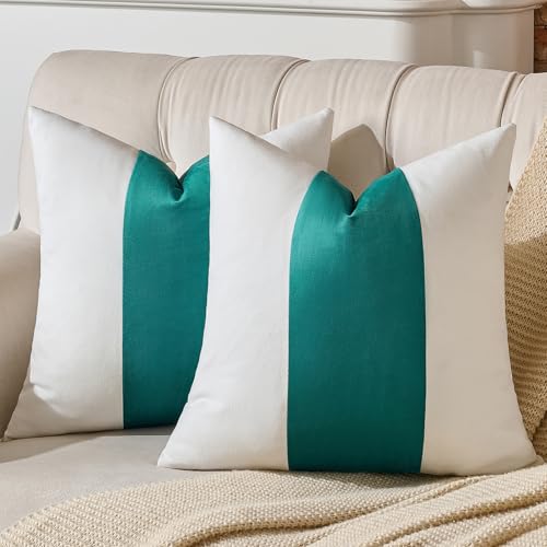 AmHoo Pack of 2 Velvet Panel Cotton Pillow Covers Decorative Pillowcase Cushion for Couch Sofa Bedroom 20 x 20-Inch Teal Green - color: Teal Green, size: 20" x 20" (Pack of 2)