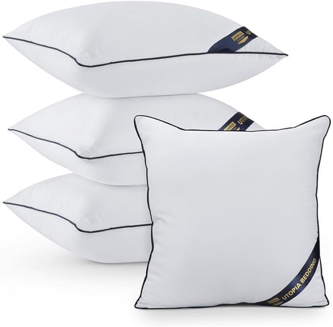 Utopia Bedding Throw Pillow Inserts (Pack of 4, White), 18 x 18 Inches Decorative Indoor Pillows for Sofa, Bed, Couch, Cushion Sham Stuffer