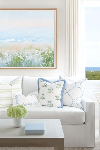 Hofdeco Premium Grandmillennial Coastal Hampton Patio Indoor Outdoor Throw Pillow Cover Only, 20"x20" Water Repellent for Backyard, Couch, Poolside, Baby Blue Green Print Hydrangea Flowers - color: Baby Blue Green Hydrangea Flowers 20"x20"