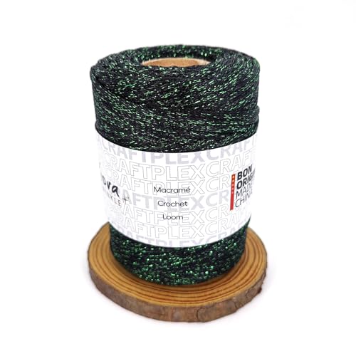 3mm Sparkle Polyester Macramé Cord - 150g/66yds Metallic Glitter Braided Cord for Crocheting Bags, Baskets, Macramé Plant Hangers & DIY Crafts, Machine Washable (14#Black Green) - color: 14#black Green