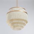 5-Tiered Boho Chandelier with Metal and Fringe,3 Lights Fringe Pendant Light Fixture,Tassle Chandelier for entryway,Dining Room,Baby Nursery,Gold and Light Beige - color: Light Yellow-Pendant