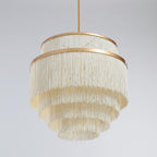5-Tiered Boho Chandelier with Metal and Fringe,3 Lights Fringe Pendant Light Fixture,Tassle Chandelier for entryway,Dining Room,Baby Nursery,Gold and Light Beige - color: Light Yellow-Pendant
