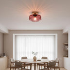 8.66" Low-Profile Purple Glass Flush Mount Ceiling Light, Gold Metal 1-Light Fixture, Easy Install Semi-Flush Lamp for Small Bedrooms, Bathrooms, Closets - color: Small, 8.66" Purple