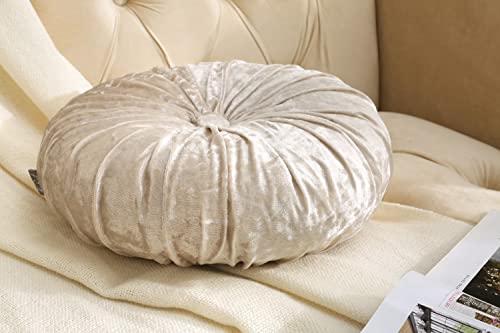 Verpert Pack 2：Round Floor Cushions Pillow, Solid Color Velvet Meditation Cushion Pumpkin Pleated Meditation Pillow for Home Sofa Bed Car Decor Floor Pillow Cushion Beige - color: Beige