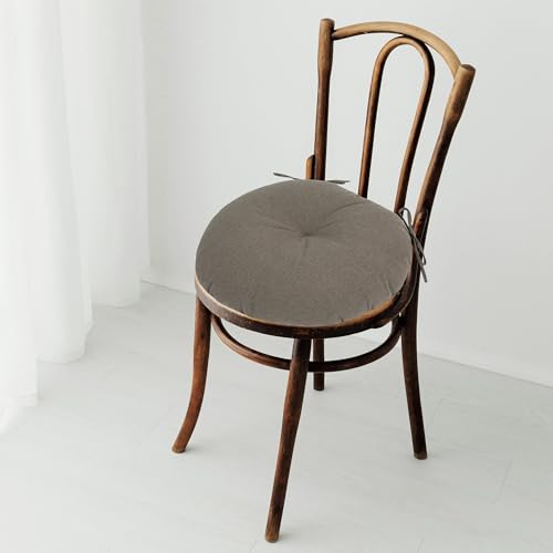 FUNHOME 15"x15"x4" Bistro Chair Cushion Set of 2, Water Repellent Round Outdoor Chair Cushions with Ties, Patio Tufted Chair Pads for Home Garden (Beige Coffee) - color: Beige