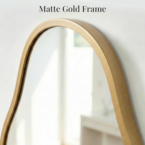 Irregular Wall Mirror 30"x16.5", Small Asymmetrical Mirror for Powder Room, Matte Gold Rust Proof Aluminum, Tempered Glass Wavy Mirror for Bedroom Makeup, Hallway & Aesthetic Room Decor - color: Gold, size: 30"L x 16.5"W