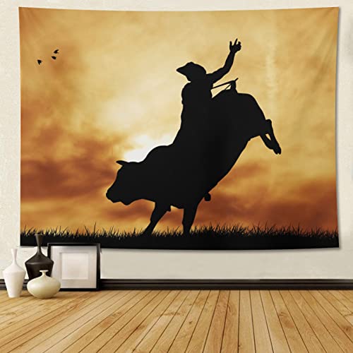 Western Cowboy Tapestry 60" X 40" Rodeo Bull Rider Wall Hanging Party Decorations Home Decor For Bedroom Living Room Dorm (150 X 100cm) - color: Western Cowboy, size: 60"L x 40"W