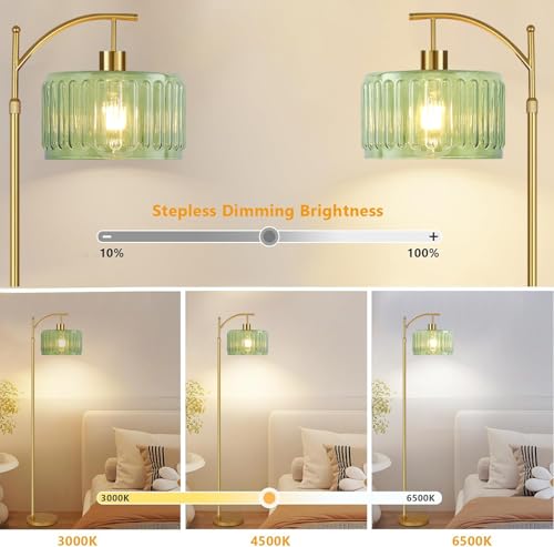 QIYIZM Glass Floor Lamp for Living Room,Bedroom,Gold Dimmable Standing Lamp with Remote,Mid Century Modern Brass Tall Lamp Boho Vintage Retro Floor Lamps Arc Green Flower Floor Light Lamp Bohemian - size: 25-Floor Lamp