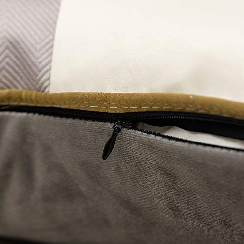 Avigers 22 x 22 Inches Gray White Gold Leather Striped Patchwork Velvet Cushion Case Luxury Modern Throw Pillow Cover Decorative Pillow for Couch Living Room Bedroom Car - color: Gray, size: 22" x 22" (Pack of 1)