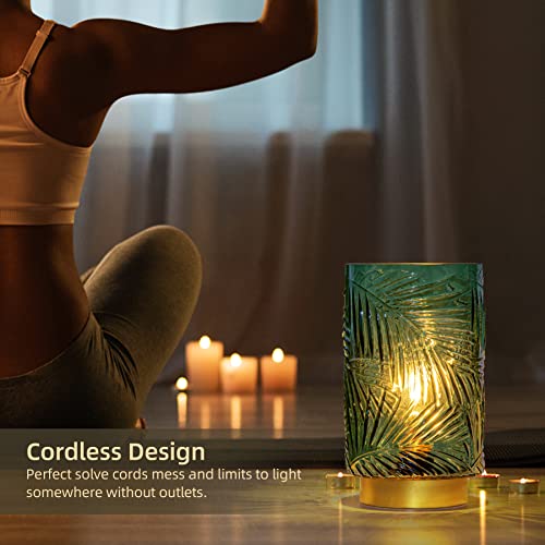 Battery Operated Table Lamp, Cordless Lamps for Home Decor, Battery Powered Nightlight with LED Bulb with Timer, Decorative Lights for Living Room Bedroom Tabletop Entryway Centerpiece Gift(L Green) - color: Green, size: Large