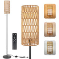 Ruiever Floor Lamp for Living Room,Farmhouse Floor lamp,Modern Standing lamp with Hand-Worked Rattan Shade (Double Shade-with Remote) - style: Double Shade-with Remote