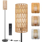 Ruiever Floor Lamp for Living Room,Farmhouse Floor lamp,Modern Standing lamp with Hand-Worked Rattan Shade (Double Shade-with Remote) - style: Double Shade-with Remote