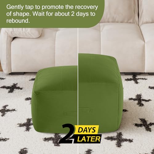 MeMoreCool Square Stuffed Pouf Ottoman Foot Rest, Floor Pouf Foot Stool with Foam Chunk Filling, Soft Stuffed Ottoman Footrest for Living Room, Green - color: Grid Green