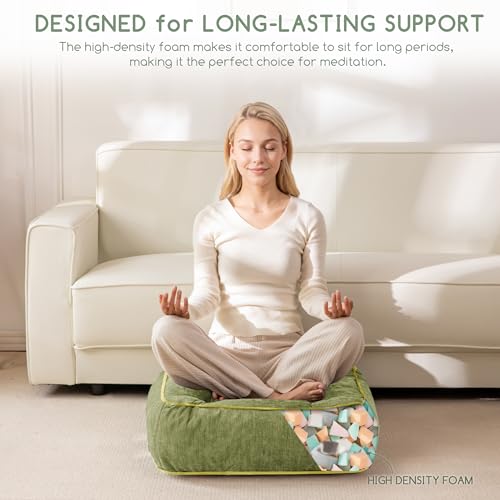 HIGOGOGO 6" Extra Thick Floor Pillow Cushion for Adults, Meditation Cushion Pillow with Handle, Lustrous Chenille Tufted, Square Floor Sitting for Tatami Living Room or Yoga, 22x22 Inch, Green - color: Square Green, size: 6" Thick(Pack of 1)