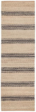 Dash & Albert Jute Ticking Indigo Handwoven Rug, 2.5 X 8 Feet, Blue Stripe Pattern - color: Jute Ticking Indigo, size: 2'6" x 8' (Runner)