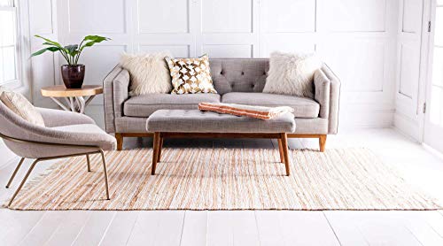 Unique Loom Chindi Cotton Collection Soft Hand Woven Natural Fiber Striped Area Rug, 4 ft x 6 ft, Beige/Ivory - color: Beige/Ivory, size: 4' x 6' (Rectangular)