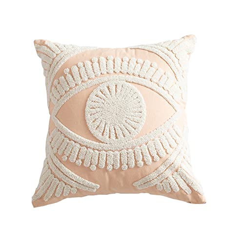 Boho Abstract Tufted Throw Pillow Cover Geometric Embroidered Decorative Pillowcase Farmhouse Cotton Square Accent Cushion Cover for Sofa Couch Bedroom (Type A,18"x18") - color: Type a, size: 18" x 18" (Pack of 1)