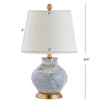 JONATHAN Y 20.5" Blue/White Marbleized Ceramic Table Lamp, Contemporary Traditional Bedside Lamp for Living Room, Gold Accents, White Linen Empire Shade, LED Bulb Included JYL3007A