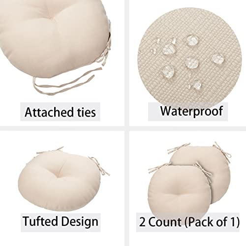 Bistro Chair Cushions 18 inch,Set of 2,Tufted Round Chair Cushions with Ties,18"x18"x4",Water Resistant Round Seat Cushion for Barstool Chairs,Patio Garden Kitchen Outdoor Furniture(Antique Beige) - color: Antique Beige, size: 18 x 18-Inch