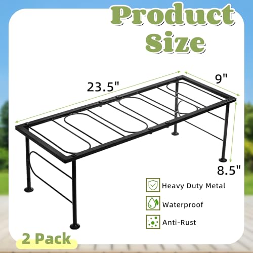 2 Pack Metal Plant Stand Indoor Outdoor, 1 Tier Heavy Duty Flower Pot Stands, Space-Saving Ladder Planter Holder, Decorative Flower Display Rack for Patio Living Room Garden Corner Balcony