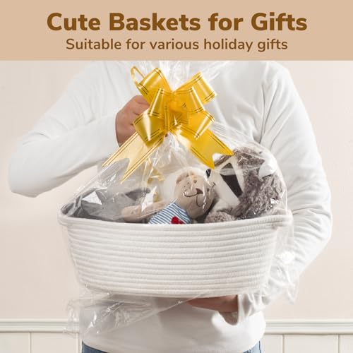 Goodpick White Baby Laundry Basket with Handles, Cute Cotton Rope Baskets for Toys, Small Basket for Organizing Gifts,Snacks,Woven Storage Baskets for Bathroom, 12"x 8" x 5" - color: White, size: 12x8x5 Inch (Pack of 1)