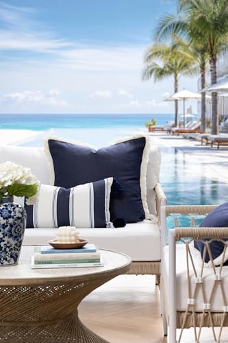 Hofdeco Premium Coastal Hampton Outdoor Performance Throw Pillow Cover Only, 22"x22" Water Repellent, UV and Fade Resistant for Backyard, Couch, Poolside, Indigo Blue Woven Solid - color: Indigo Blue Solid 22"x22"