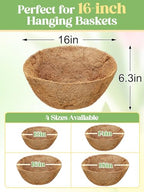 4Pcs 16inch Coconut Liners for Hanging Baskets Planters - Made of 100% Natural Coco Coir Fiber, Thick Breathable Round Liner for Outdoor Porch Garden Flower - size: 16in