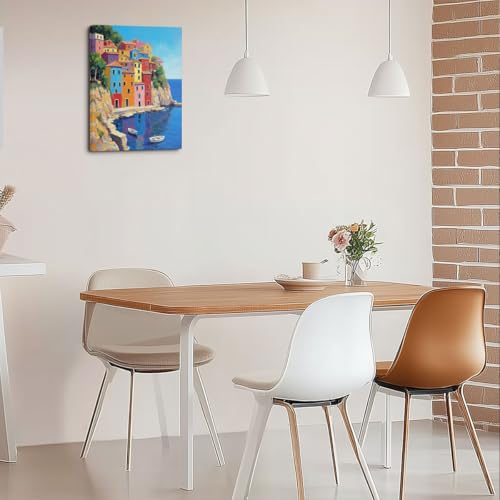 Italian Town Square Wall Art, Colorful Cityscape Canvas Framed Prints Modern Decorations Summer Aesthetic Poster for Living Room Kitchen Farmhouse Dining Room 11.5x15 Inch - color: Multi 1384