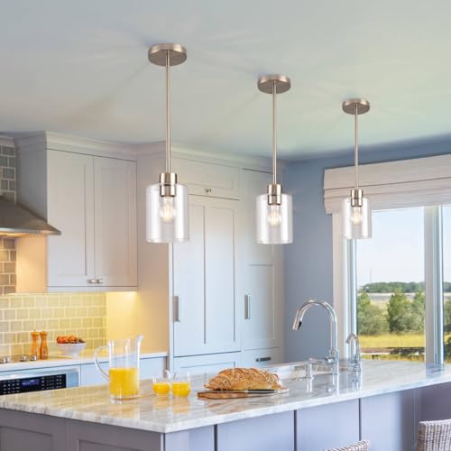 Brushed Nickel Pendant Lights,Modern Farmhouse Pendant Light,Light Fixture Kitchen Pendant Mini Hanging Light for Sink Island,Adjustable Height,Home Décor Lighting (Brushed Nickel 2 pack Stem Rod) - color: Brushed Nickel 2 pack Stem Rod