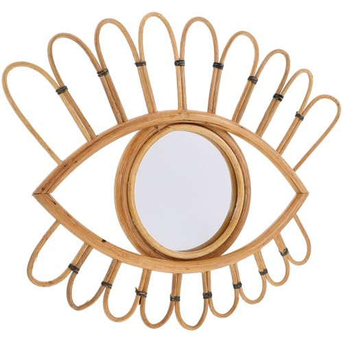 NUOBESTY Rattan Wall-Mounted Mirror 48x39cm Handmade Boho Decorative Vanity Mirror for Bedroom Entryway Woven Natural Fiber