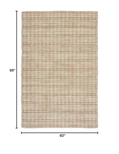SAFAVIEH Natural Fiber Collection Area Rug - 5' x 8', Green & Natural, Handmade Boho Stripe Farmhouse Rustic Jute & Cotton, Ideal for High Traffic Areas in Living Room, Bedroom (NFB656Y) - color: Green/Natural, size: 5' x 8' (Rectangular)