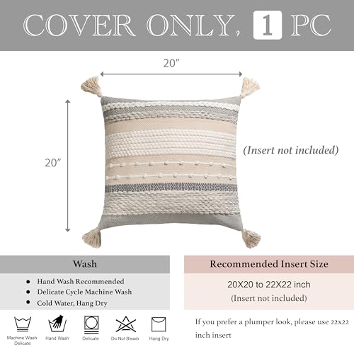 BlissBlush Gray Boho Throw Pillow Cover 20x20 Grey Decorative Accent Pillow for Couch Square Woven Textured Pillowcase Modern Farmhouse Pillow for Bed Bohemian Pillow Cover (Pack of 1) - color: Gray, size: 20" x 20" (Pack of 1)